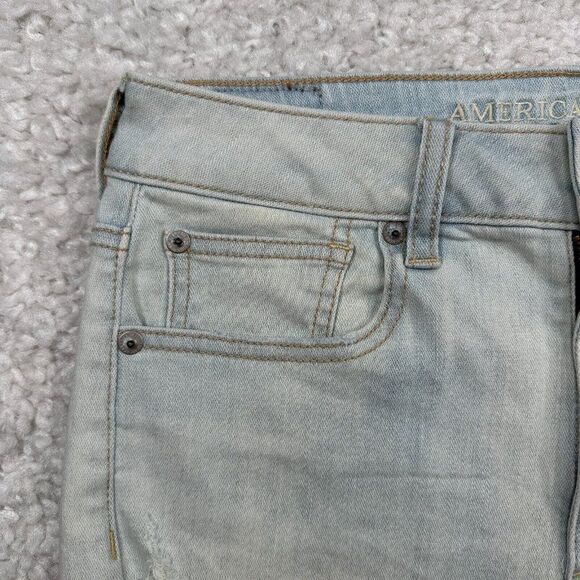 American Eagle Super Stretch X Hi Rise Shortie Light Wash Distress - Picture 5 of 11